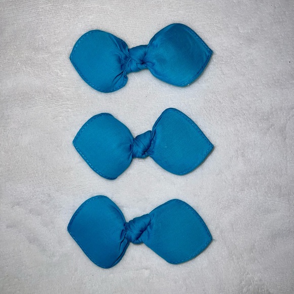 Solid Turquoise Bandana Knotted Hair Bow - Picture 9 of 11